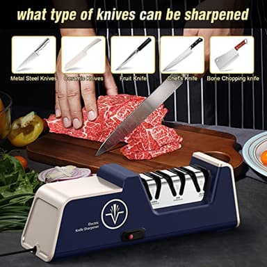 VIDOME Professional Electric Knife Sharpener with 100% Diamond Abrasives and Precision Angle Guides for Kitchen Straight Edge&Ceramic Knife Work Sharp, 3-stage Champagne Gold, afilador de cuchillos - Image 2