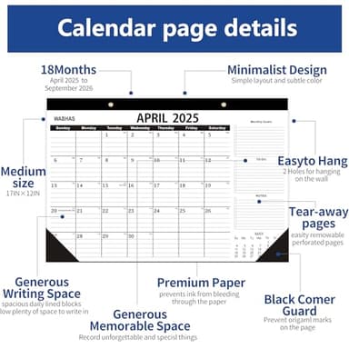 Desk Calendar 2025-2026,April 2025 to September 2026-Calendar 2025-2026 -18 Months,Desk Calendar 2025-2026 with to-do List,Thick Paper,17" x 12" For Planning. - Image 2