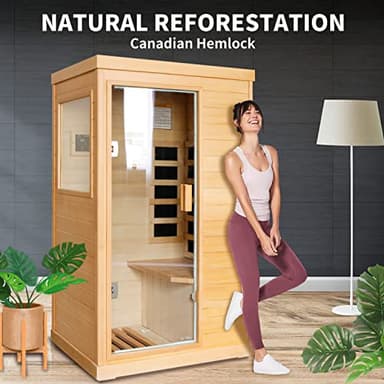 OUTEXER Far Infrared Sauna Home Sauna Spa Room Canadian Hemlock Wood 800W Indoor Saunas Low EMF 110V with Control Panel and Tempered Glass Door, Room: 35.2 * 27.6 * 61.6Inch - Image 8