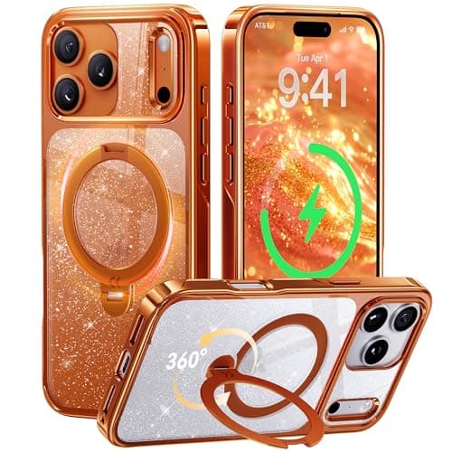CASEKOO Pearl Sparkle 360 Spin Magnetic Stand for Glossy iPhone 17 Pro Max Case for Women, Fit for MagSafe, 17FT Drop Protection, Chic Design for 17 Pro Max Case with Stand, Cosmic Orange - Image 1