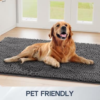 Futurwit Dog Door Mat for Muddy Paws, 48" x 36" Chenille Absorbent Front Door Mat Inside, Large Runner Mud Mat for Dogs, Trap Dirt Washable Non Slip Outdoor Indoor Entrance Doormats, Grey - Image 6