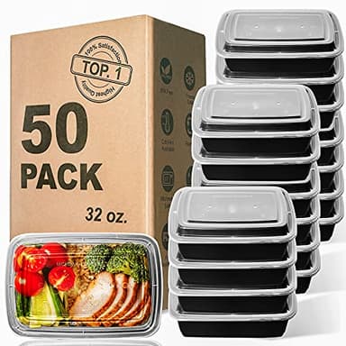 WGCC Meal Prep Containers, 32OZ 50 Pack Extra-thick Food Storage Containers with Lids, Plastic Microwavable Bento Box Reusable Storage Lunch Boxes BPA Free, Stackable, Dishwasher/Freezer Safe - Image 1
