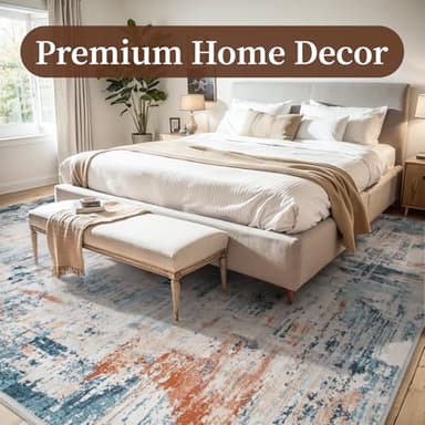 MontVoo 5x7 Area Rug-Washable Rugs for Living Room-Soft Blue&Red Rug for Bedroom-Non Slip Indoor Floor Carpet for Dining Room Living Room Bedroom Office Under Table - Image 5