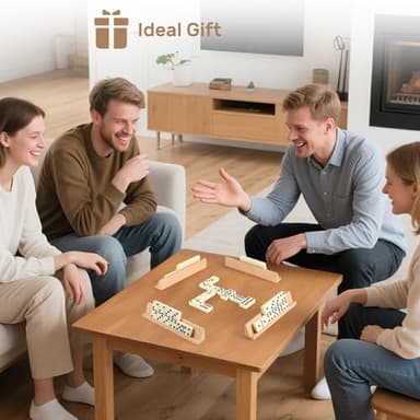 Jumbo Dominos Set for Adults with 4 Wooden Racks/Trays, Double 6 Dominoes Travel Set with Portable Case Double Six Dominoes Set with 4 Tiles Holders, 28 Tiles Dominos Set for Family Board Games - Image 6