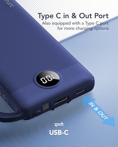 VRURC Portable Charger Power Bank, 10000mAh Travel Essentials, 5 Outputs 2 Inputs Slim Battery Pack Built-in Cables Cords Compatible with iPhone,Samsung,Android-Navy Blue(1 Pack) - Image 5