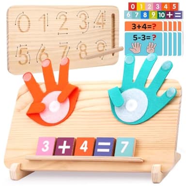 Montessori Learning Toys for Toddlers 2-4, Double-Sided Finger Counting & Number Tracing Board, Colorful Number Blocks, Solid Pine Wood Educational Math Toy for Kids Boys Girls Ages 1 3 5 Year Old - Image 1