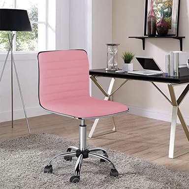 Yaheetech Pink Low Back PU Leather Ribbed Armless Office Chair, Ergonomic Swivel Task Chair with Wheels for Women - Image 2