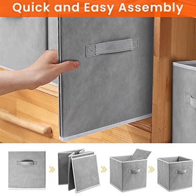 Criusia Heavy Duty Fabric Storage Cubes, Collapsible Storage Organizer Bins for Shelves Closet, Baskets for Clothes, Blankets, Toys, Grey, 11 inches, 8 Pack - Image 7