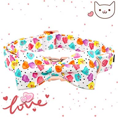 Elegant Little Tail Mother's Day Heart Dog Collar with Bow, Cute Pink Heart Pattern, Adjustable Dog Collar for Small Dogs, Cotton Material, Unique Bow Design, Versatile for Different Occasions - Image 3