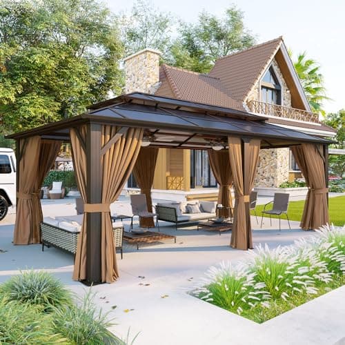 Aoxun 12'x20' Hardtop Gazebo, Aluminum Frame Permanent Pavilion with Curtains and Netting, Outdoor Polycarbonate Double Roof Canopy, Designed for Garden, Lawns, Patio - Image 1