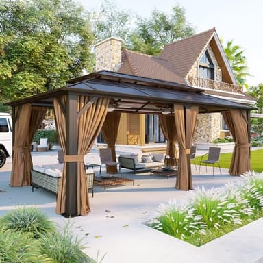 Aoxun 12'x20' Hardtop Gazebo, Aluminum Frame Permanent Pavilion with Curtains and Netting, Outdoor Polycarbonate Double Roof Canopy, Designed for Garden, Lawns, Patio - Image 1