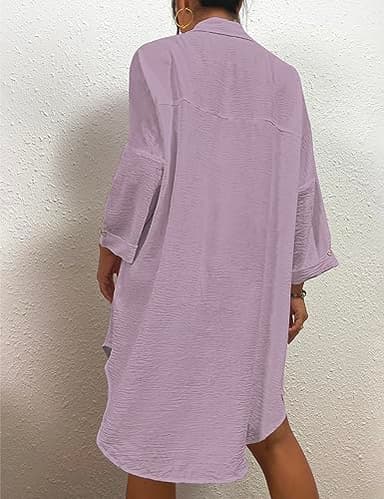 Bsubseach Womens Modern Swimsuit Cover Up Blouse Button Down Shirt Dresses Tops Light Purple - Image 5