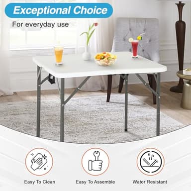 FDW 34" Folding Card Table Plastic Table Portable Square Height Dining Table Perfect for Party and Parties Backyard Events, White - Image 4