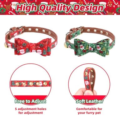 PUPTECK Puppy Collar with Bell XXS Dog Collar Charm Adjustable Bowtie Soft Leather for Cats Kittens Extra Small Dogs 2 Packs - Image 4