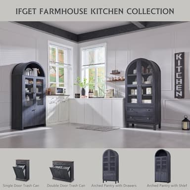 IFGET 71" Tall Arched Kitchen Pantry Cabinet, Wood Kitchens Storage Cabinets with 2 Large Drawers and Adjustable Shelves, Modern Farmhouse Versatile Cupboard for Kitchen, Dining Room, Bathroom, Grey - Image 6