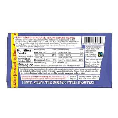 Tony's Chocolonely 42% Dark Milk Chocolate Bar with Pretzel and Toffee Belgium Chocolate, No Artificial Flavoring, Fairtrade & B Corp Certified - 6.35 Oz - Image 2