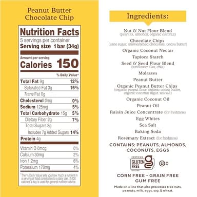 Almond Flour Snack Bars (Peanut Butter Chocolate) with Organic Coconut Oil, Chia Seeds, Sunflower Seeds, and Flax Seeds, 6oz, 6 Count - Image 2