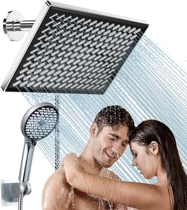 Cobbe 11.8 Inch Rain Shower Head with Handheld - Adjustable Dual Shower Heads with 6 Modes Handheld Spray Combo - Wide Rainfall Showerhead with Hose, Bathroom Accessories - Chrome - Image 1