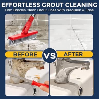 Grout Brush with Long Handle & Hard Bristle Crevice Cleaning Brush, Grout Cleaner for Tile Floors, Floor Scrubber for Tile Grout Line, Household Use, Multipurpose Gap Cleaning Tools by Foxtrot Living - Image 6