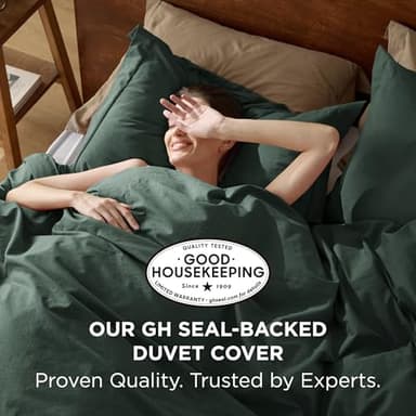 Bedsure 100% Washed Cotton Duvet Cover Queen Size - Forest Green Minimalist Cotton Duvet Cover Linen Like for All Seasons - GentleSoft™ Plain Simple Bedding (Forest Green, Queen, 90"x90") - Image 2