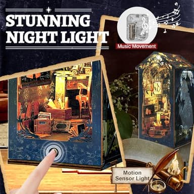 Catcrafter Book Nook Kit - Detective Agency Booknook for Bookshelf Decor, DIY Miniature House Kit, 3D Wooden Puzzle Dollhouse, Crafts for Adults Teens Birthday Easter Gifts - Image 4