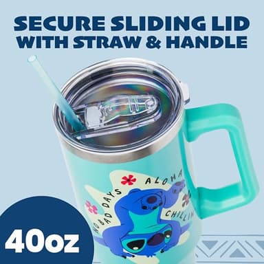 Silver Buffalo Disney Lilo and Stitch Aloha No Bad Days Chillin’ Stainless Steel Tumbler with Handle and Straw, Fits in Standard Cup Holder, 40 Ounces - Image 3