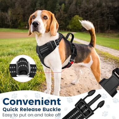 Funfox Dog Harness No Pull, Adjustable Pet Vest Harness, Super Soft Material with Vertical Handle Easy Control, Reflective Night Walking, 2 Leash Clips for Medium Sized Dogs, Black, M - Image 5