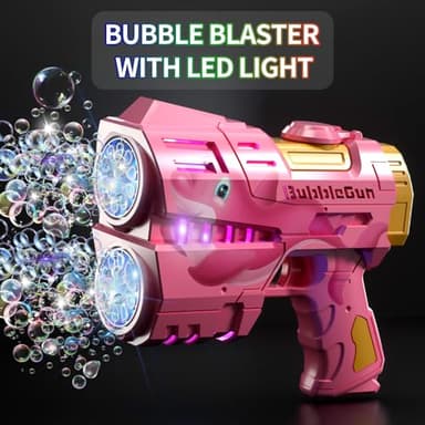 Jasny 2 Pack Rechargeable Dino Bubble Guns for Kids, LED Light Up Bubbles Machine Blower with 2 Bottles Refill Solution for Toddlers, Summer Wedding Toys Gift - Image 2