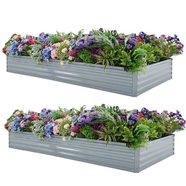 Foxlang 8x4x1ft(2 Pack) Galvanized Raised Garden Bed,Outdoor Planter Box Metal Patio Kit Planting Bed for Vegetables Flowers Herb,Grey - Image 1