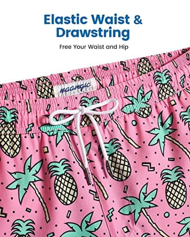 maamgic Mens Swim Trunks with Compression Liner 5" Stretch Beach Shorts Quick Dry with Zipper Pockets No-Chafing Board Shorts Pink-Palm Pineapple L - Image 5