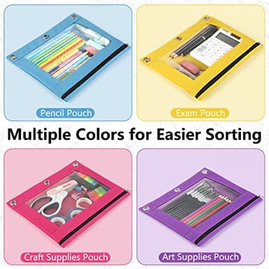 Forvencer 6Pack Pencil Pouches for 3 Ring Binder, Smooth Zipper 3 Ring Binder Pencil Pouch, Multi-Color Pencil Case for Binder, Clear Top Binder Pencil Pouch, Pencil Bag with 3 Re-enforced Grommets - Image 7