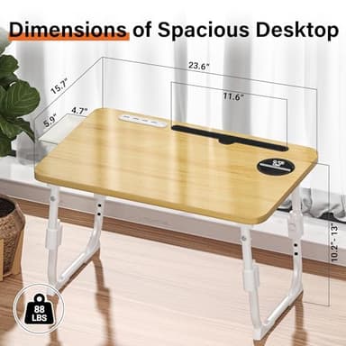 DECOSIS Laptop Bed Desk Height Adjustable, Bed Laptop Table with USB/Storage Drawer/Cup Holder/Tablet Stand/Book Shelf, Foldable Breakfast Tray Portable for Reading Writing, Bed, Sofa & Floor, Wood - Image 4