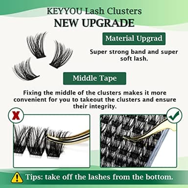 Lash Clusters,96 Pcs Cluster Lashes D Curl 10-18MIX DIY Lash Extensions Eyelash Clusters,KEYYOU Volume Wispy Individual Lashes Soft&Comfortable Easy DIY at Home(Y01,D-10-18MIX) - Image 2