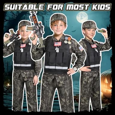 Metemot Kids Army Costume for Boys, Military Soldier Costume with Army Toys, Boys Halloween Costumes with Army Vest, Soldier Boy Dress up Costumes for Play Age 3-12, Halloween Birthday Gift for Kids - Image 8