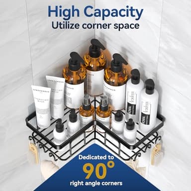 YASONIC Corner Adhesive Shower Caddy, with Soap Holder and 12 Hooks, Rustproof Stainless Steel Bathroom Organizer, No Drilling Wall Mounted Rack, Black, 3-Pack - Image 3