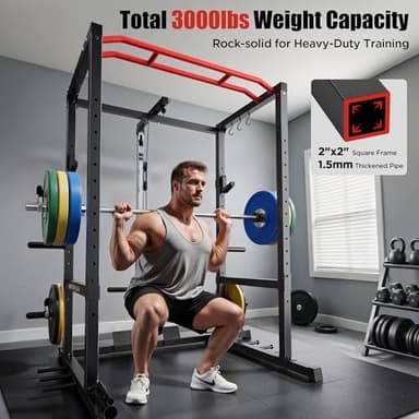 Sportsroyals Power Rack, Multi-Functional Power Cage with LAT Pulldown Pulley System, Squat Rack with More Training Attachments for Home Gym (RED),1200 lbs Weight Capacity - Image 2