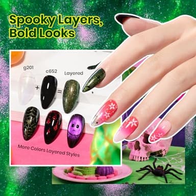 Beetles Halloween Gel Nail Polish Set – Wicked Mystic 8 Colors Gel Polish Kit, Gold Silver Black Green Blue Cat Eye Purple Red Glitter with Nail Art Accessories UV LED Soak Off Manicure Gift for Women - Image 3