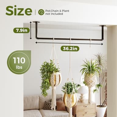 Bamworld Hanging Planters for Indoor Plants Plant Hanger Indoor Hanging Plant Rod 36.2in Window Plant Shelves Metal Rod Pot/Chain/Plant Not Included - Image 5