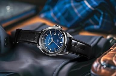 Bulova Men's Precisionist 3-Hand Calendar Stainless Steel with Black Leather Strap and Blue Dial Style: 96B257 - Image 4