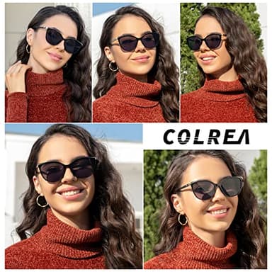 Colrea Trendy Cat Eye Sunglasses for Women Fashion Cateye UV400 Protection Glasses CL22017 (Black Lens/Black Frame) - Image 2
