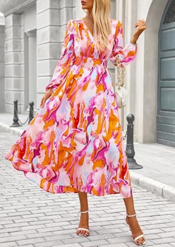 PRETTYGARDEN Women's Spring Floral Midi Dress Casual Fall V Neck Long Sleeve Flowy Beach Wedding Guest Vacation Dresses (Multicolored Print,XX-Large) - Image 6