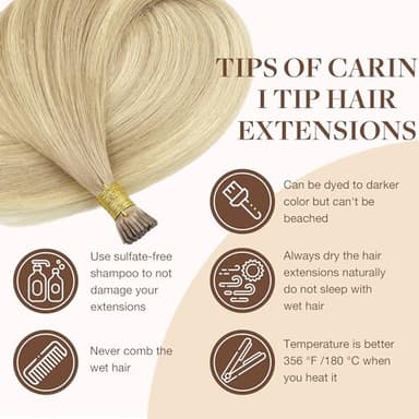 GOO GOO I Tip Hair Extensions Real Human Hair, 22inch 50g 50S, Cold Fusion I Tip Hair Extensions, Invisible Remy Hair Extensions, 18ET90A Natural Blonde Balayage - Image 9
