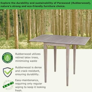 IC International Concepts, Solid Wood Small Drop Leaf Dining Table, Solid Real Wood, Sturdy Parawood,36 X 22 X 29, Minimum Assembly, Washed Gray Taupe - Image 4