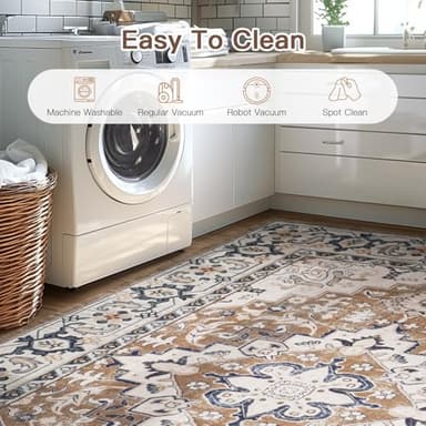 Lofus 5x7 Area Rugs for Living Room, Washable Area Rug, Rugs for Bedroom, Kitchen, Vintage Boho Carpet, Soft Non-Slip, Low Pile Large Area Rug for Office Dining Room, Floral Brown - Image 7