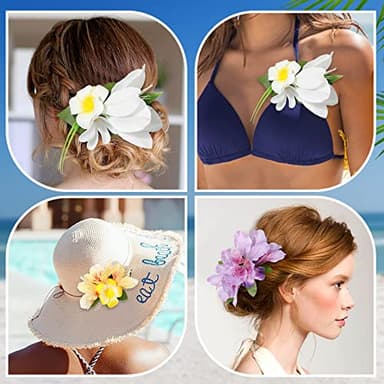 HAIMEIKANG Hair Clip, 3 Pieces Hawaiian Flower Hair Pins - Artificial Tropical Flower Hair Accessories for Women in White, Yellow, Purple (3 Count, 1 Package) - Image 6