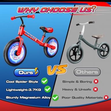 Aetyni Spider Balance Bike 2 3 4 5 Year Old: Toddler Bike with 12 Inch Lighting Wheel No Pedal Outdoor Spider Toys for Boys 2-3 3-4 Birthday Gifts for 2+ Year Old Boy Girl Toddlers Kids - Image 5
