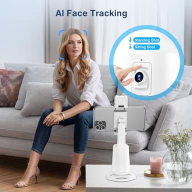 Auto Face Tracking Tripod 360° Rotating Cell Phone Photo and Video Kits Stand, No App, Camera Stand with Remote and Gesture Control, Rechargeable Smart Shooting Stand for Live Recording Tiktok (White) - Image 6
