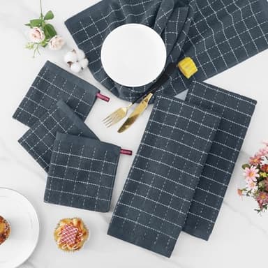 Homaxy Kitchen Towels and Dishcloths Set, 12 x 12 and 13 x 28 Inches, Set of 12 Bulk Cotton Terry Kitchen Towels Set, Checkered Designed, Soft and Super Absorbent Dish Towels, Dark Grey - Image 2