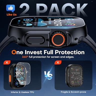 TAURI 2 Pack Hard Case for Apple Watch Ultra 3/Ultra 2/Ultra 49mm, with PC Tempered Glass Screen Protector, [Scristant Resistant], [Overall Protection] Slim Cover for iwatch Ultra 49mm, Black - Image 2