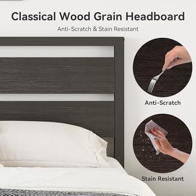 BedsPick 16 Inch Queen Bed Frame Sturdy Metal Bed Frame Queen Size with Wooden Headboard and Footboard, Noiseless/12.5" Under Bed Space/Durable Support//No Box Spring Needed/Anti-Slip, Black Oak - Image 4